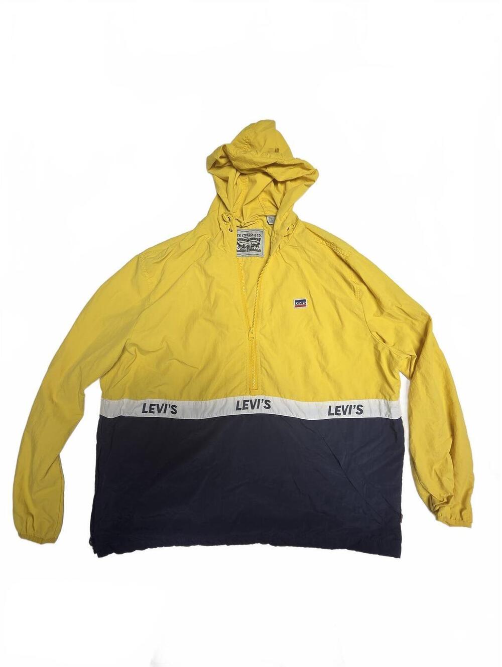 Levis Yellow Navy Colorblock Anorak Windbreaker Jacket Hooded Mens XXL